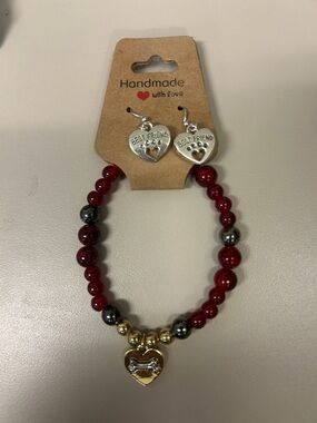 Handmade Best Friend Red Beaded Bracelet & Earring Set